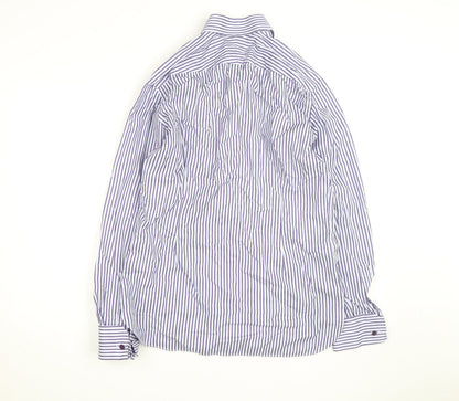 Marks and Spencer Men's Blue Striped Slim Fit 16in Cotton Shirt
