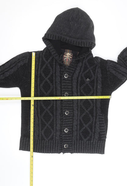 Ringspun Men's Black Hooded Cable-Knit Cardigan M