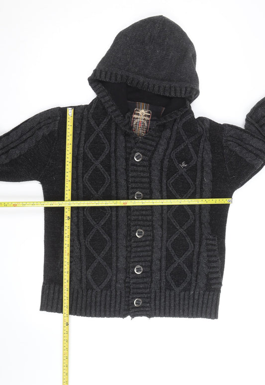 Ringspun Men's Black Hooded Cable-Knit Cardigan M