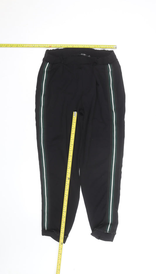 Bershka Womens Black Stripe Jogger Trousers Size M