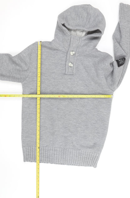 Superdry Men’s Grey Henley Hoodie Size L Knit Cotton Blend