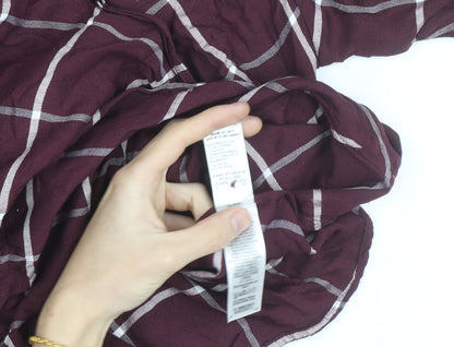 Marks and Spencer Womens Burgundy Check Wrap Blouse Size 16 Long Sleeve