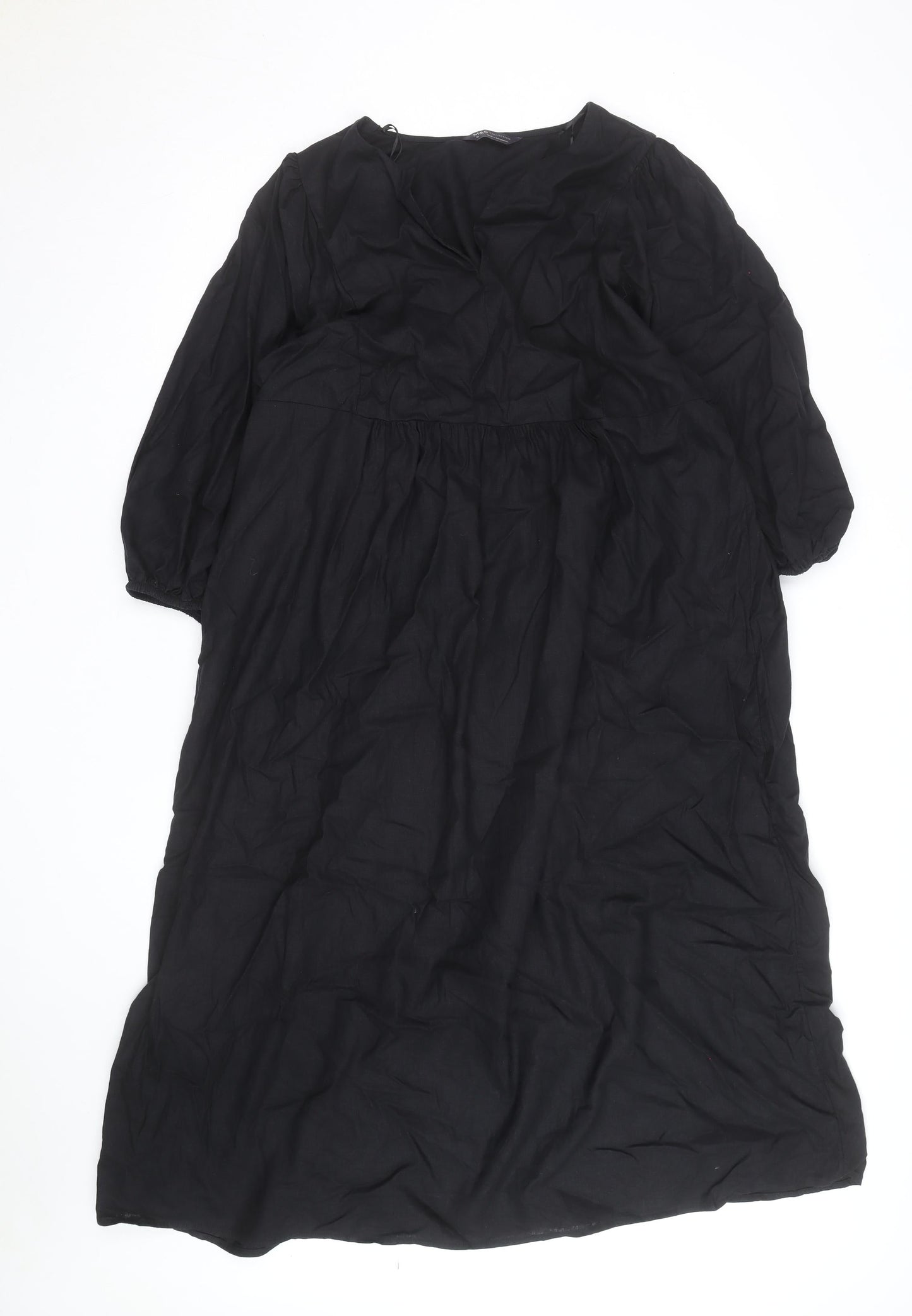 Marks and Spencer Women Black Linen Midi Shift Dress Size 18