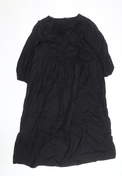 Marks and Spencer Women Black Linen Midi Shift Dress Size 18