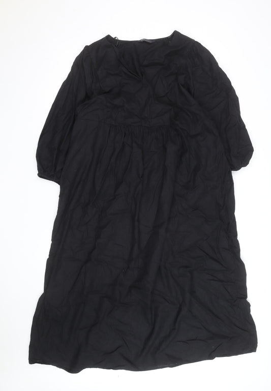 Marks and Spencer Women Black Linen Midi Shift Dress Size 18