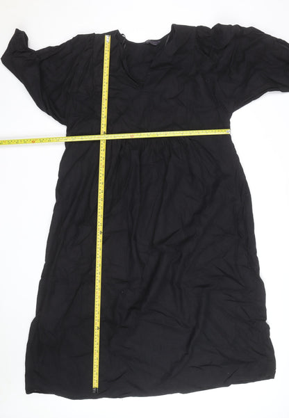 Marks and Spencer Women Black Linen Midi Shift Dress Size 18