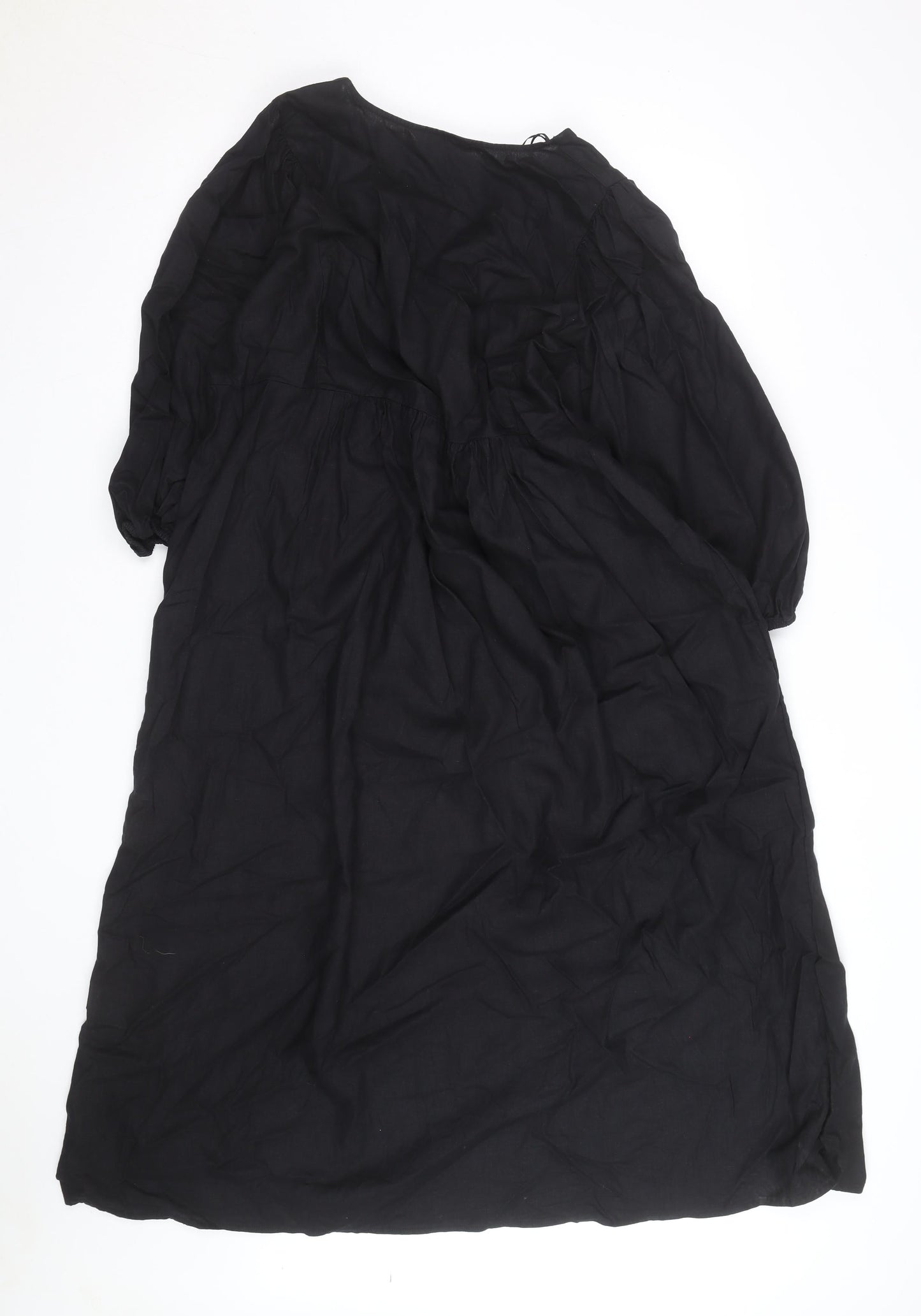 Marks and Spencer Women Black Linen Midi Shift Dress Size 18