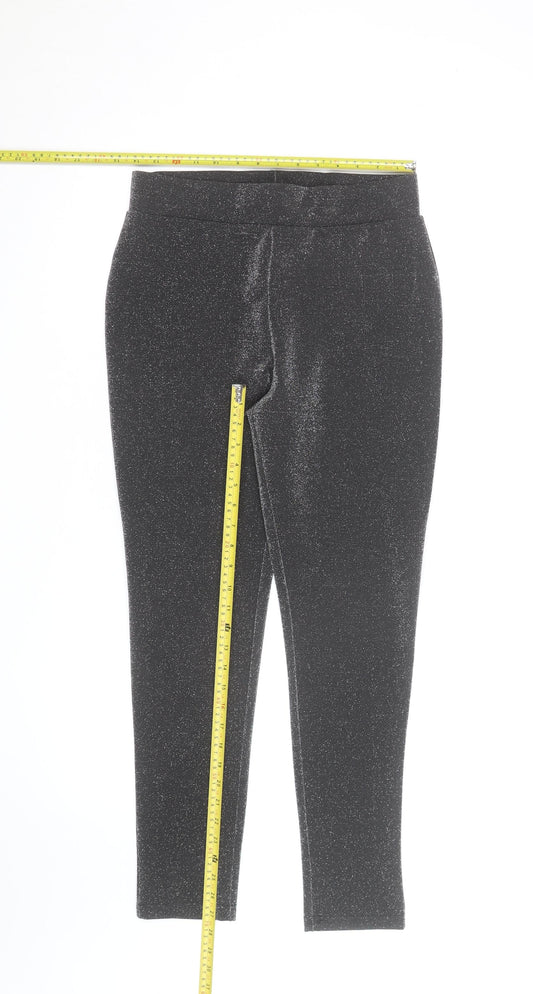 Tu Women Black Glitter Leggings Size 12 Stretch Slim Fit Party
