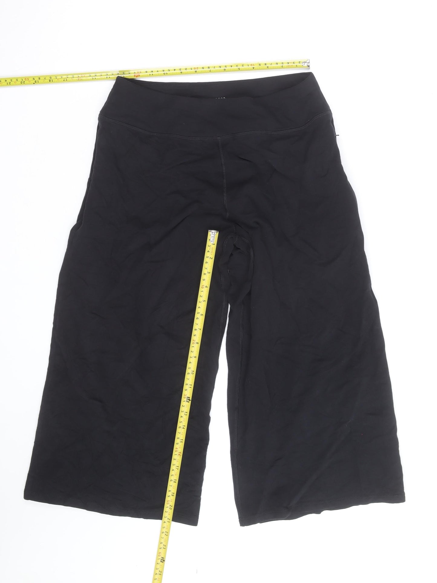 Marks and Spencer Women's Black Cropped Wide-Leg Yoga Trousers L