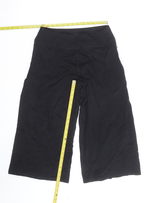 Marks and Spencer Women's Black Cropped Wide-Leg Yoga Trousers L