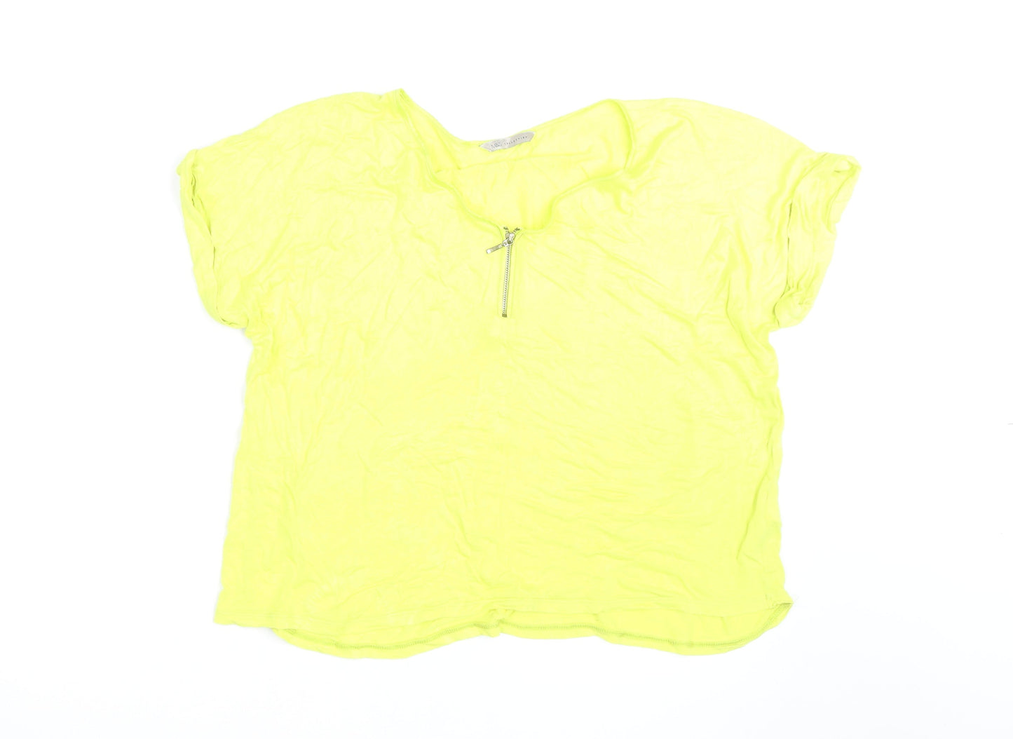 Marks and Spencer Womens Yellow Zip V-Neck T-Shirt Size 16