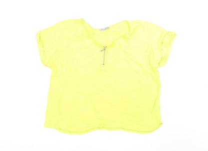 Marks and Spencer Womens Yellow Zip V-Neck T-Shirt Size 16