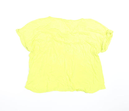 Marks and Spencer Womens Yellow Zip V-Neck T-Shirt Size 16