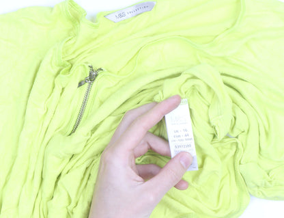Marks and Spencer Womens Yellow Zip V-Neck T-Shirt Size 16