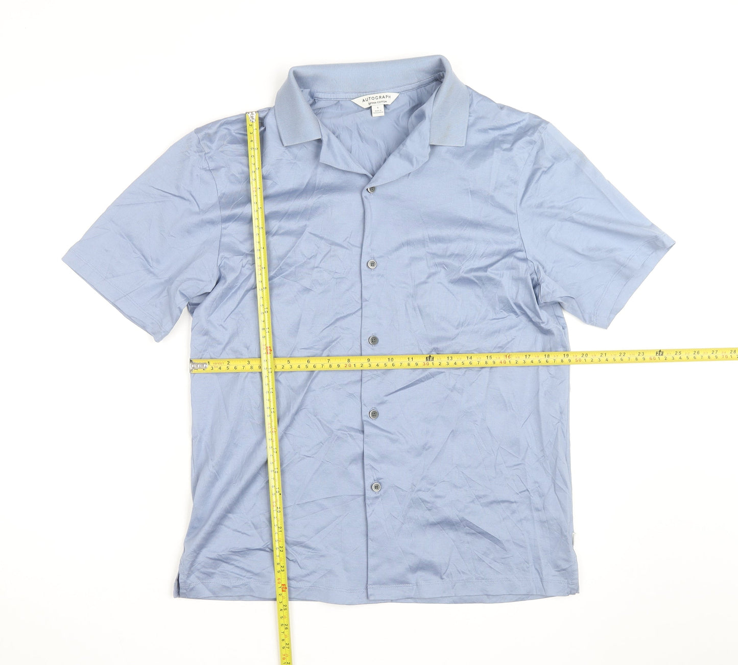 Marks and Spencer Autograph Men’s Blue Cotton Short Sleeve Shirt M