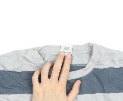Cottonil Men’s Grey Striped Crew Neck Egyptian Cotton T-Shirt XL