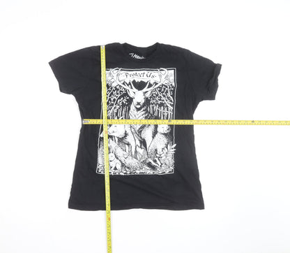 Meniina Womens Black Animal Nature Print T-Shirt Size L