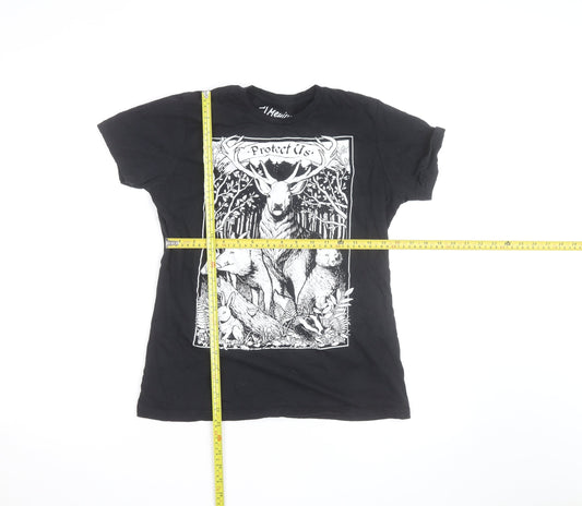 Meniina Womens Black Animal Nature Print T-Shirt Size L