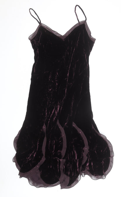 Marks and Spencer Per Una Women's Purple Velvet Midi Slip Dress Size 16