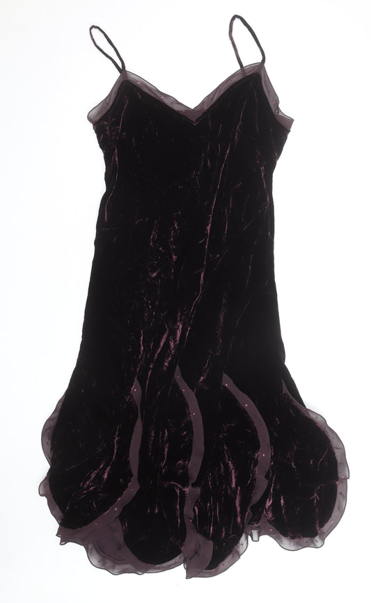 Marks and Spencer Per Una Women's Purple Velvet Midi Slip Dress Size 16