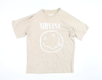 Pull&Bear Men’s Beige Nirvana Band Graphic T-Shirt Size S