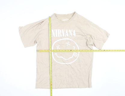 Pull&Bear Men’s Beige Nirvana Band Graphic T-Shirt Size S