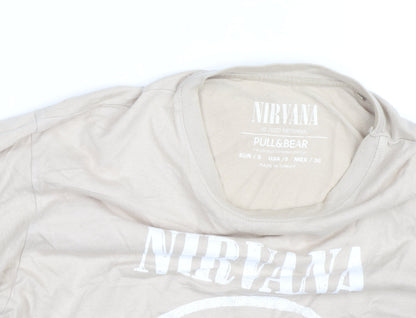 Pull&Bear Men’s Beige Nirvana Band Graphic T-Shirt Size S