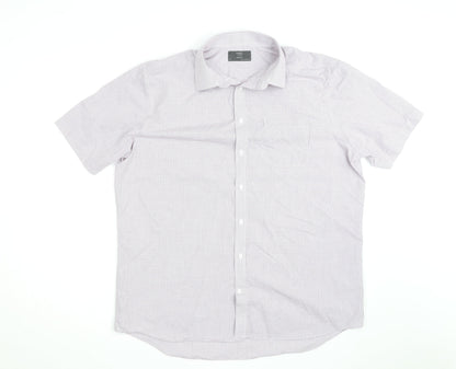 Marks and Spencer Men’s White Check Short Sleeve Regular Fit Shirt Size 17