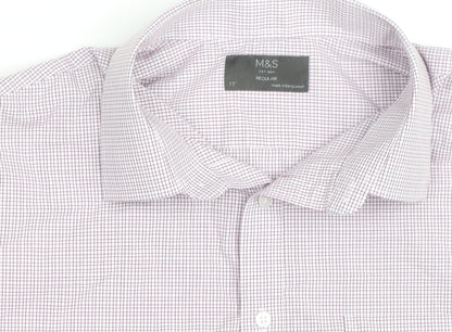 Marks and Spencer Men’s White Check Short Sleeve Regular Fit Shirt Size 17