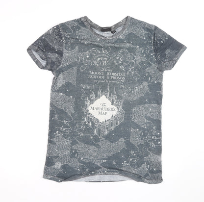 Harry Potter Men's Grey Marauder's Map T-Shirt Size S Regular Fit