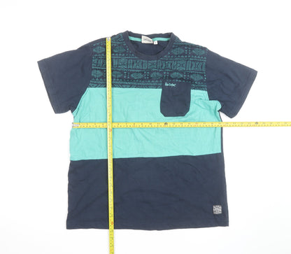 Lee Cooper Men's Blue Aztec Print Short Sleeve Cotton T-Shirt Size S