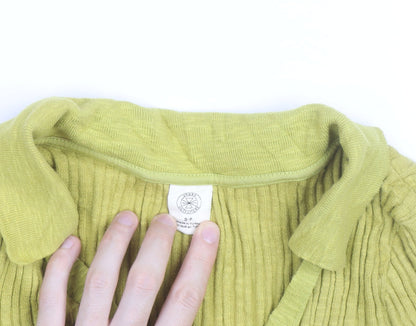 Urban Outfitters Women's Green V-Neck Ribbed Knit Jumper Size S