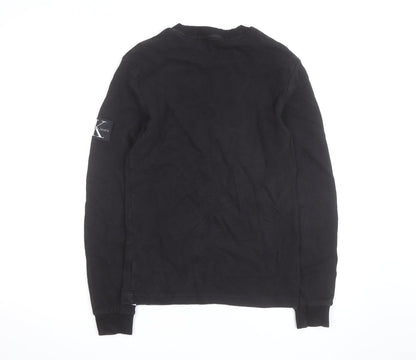 Calvin Klein Jeans Men's Black Waffle-Knit Cotton Jumper S