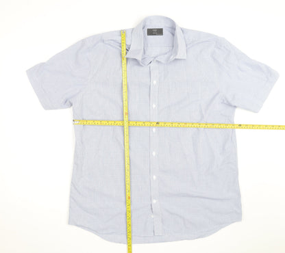 Marks and Spencer Men's Blue Check Short Sleeve Button-Up Shirt Size 17