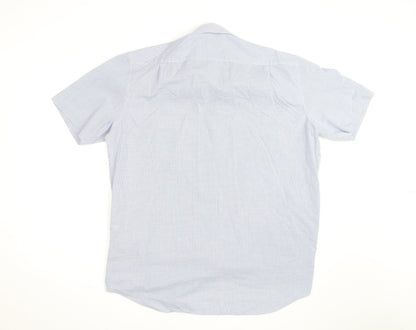 Marks and Spencer Men's Blue Check Short Sleeve Button-Up Shirt Size 17