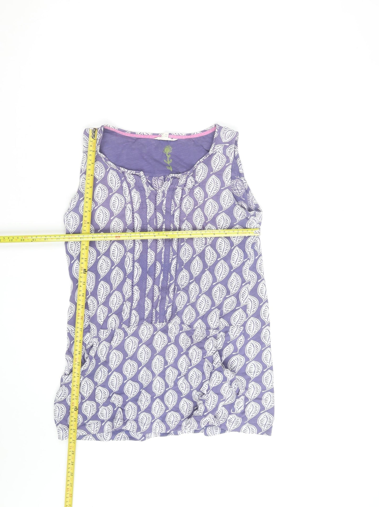 White Stuff Womens Purple Leaf Print Sleeveless Tunic Top Size 12