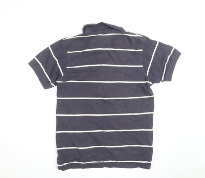 Crew Clothing Co Mens Navy Blue Striped Cotton Polo Shirt Size L