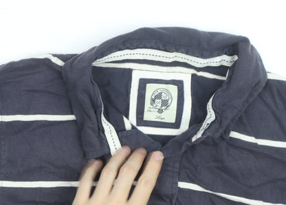 Crew Clothing Co Mens Navy Blue Striped Cotton Polo Shirt Size L
