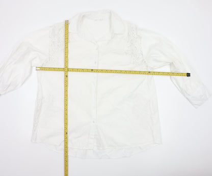 Primark Women White L Collared Lace Button-Up Shirt Long Sleeve