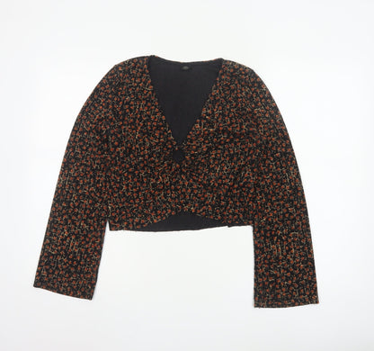 Urban Outfitters Women Black Floral Cropped Blouse Size S Retro Style