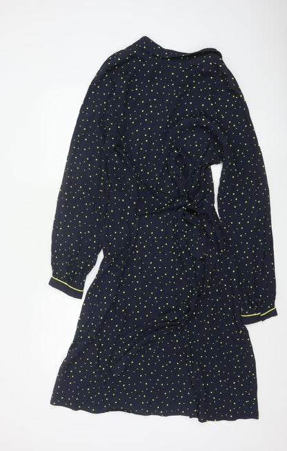 Nümph Women Blue Polka Dot Shirt Dress Size 12 Collared Long Sleeve