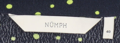Nümph Women Blue Polka Dot Shirt Dress Size 12 Collared Long Sleeve