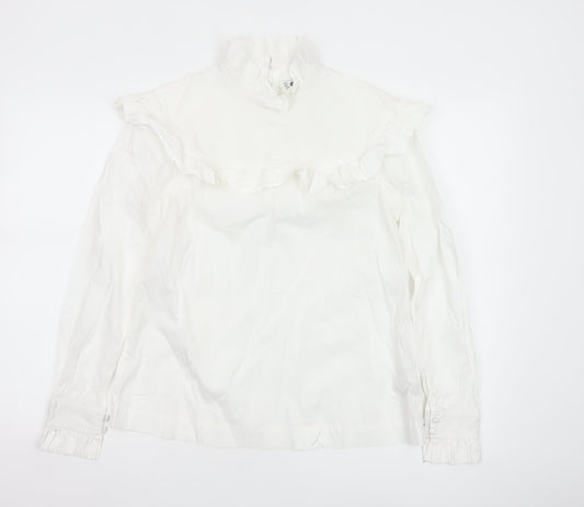 Marks and Spencer Women’s White Cotton Ruffle High Neck Blouse Size 12