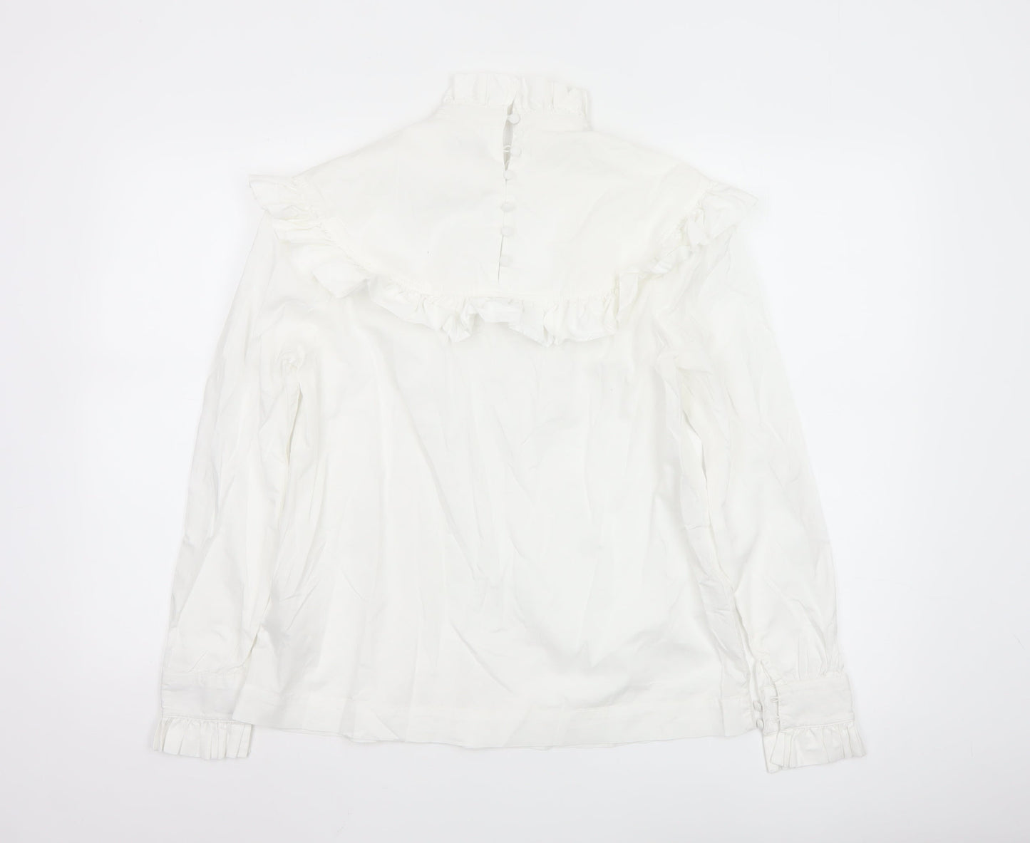Marks and Spencer Women’s White Cotton Ruffle High Neck Blouse Size 12