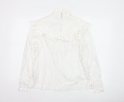 Marks and Spencer Women’s White Cotton Ruffle High Neck Blouse Size 12