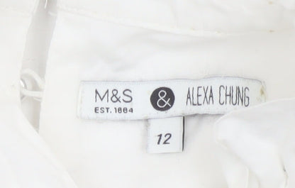 Marks and Spencer Women’s White Cotton Ruffle High Neck Blouse Size 12
