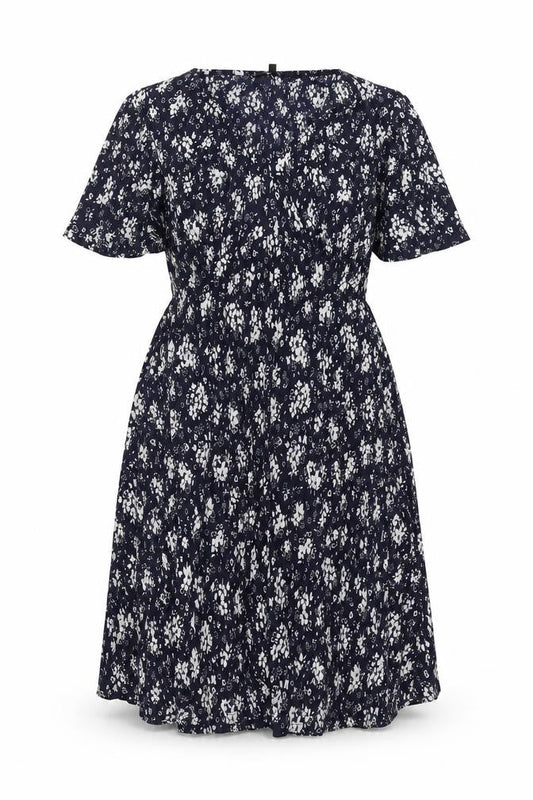 Front view of Roman Petite Women’s Blue Floral Fit & Flare Knee Length Dress, size UK 12