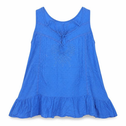 Monsoon Women Blue 100% Cotton Tunic Blouse Size 16 Sleeveless