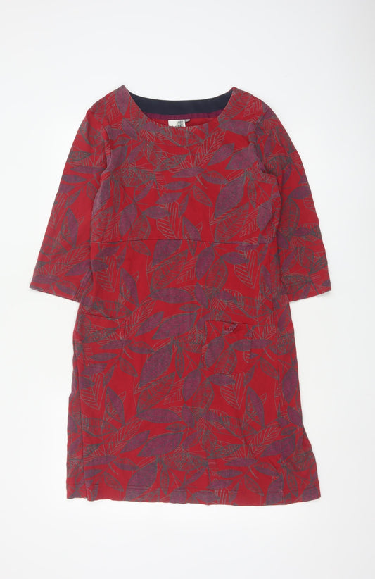 Weird Fish Women's Red Floral Cotton Shift Dress Size 12