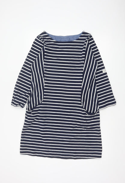 Joules Women Blue White Striped Shift Dress Size 14 Cotton 3/4 Sleeve